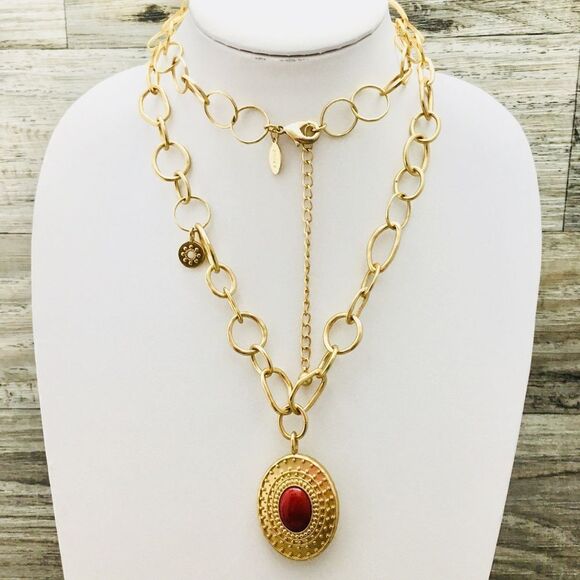 Exquisite Chico’s Double Two Sided Red White Gold Necklace 1028 - Picture 6 of 8